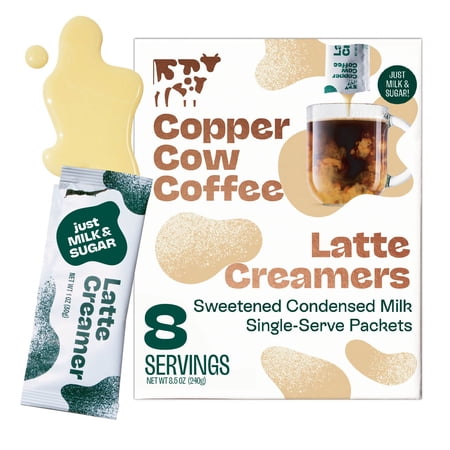 Copper Cow Coffee Sweetened Condensed Milk Creamers Single-Serve Packets 8ct Box (Allergen Statement: Contains Milk)