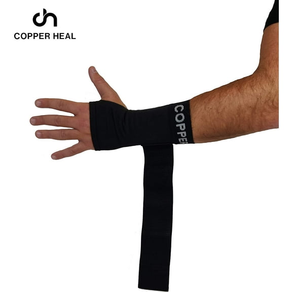 COPPER HEAL Long Wrist Sleeve with Adjustable Bandage Hand Right or Left Black