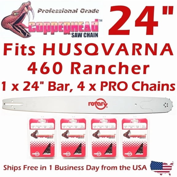 COPPERHEAD 24" Bar & 4-Pk PRO Chains for HUSQVARNA 460 RANCHER HT280-84 C83 .050