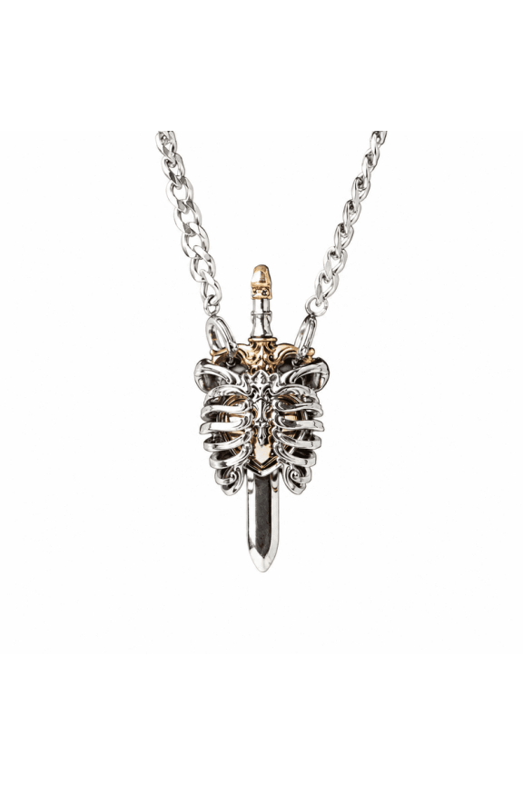 Beating Heart Pendant, Large, 25 Inch Cuban Chain, Steampunk Mechanical Heart Necklace, Rib Cage Pendant, Gift Jewelry
