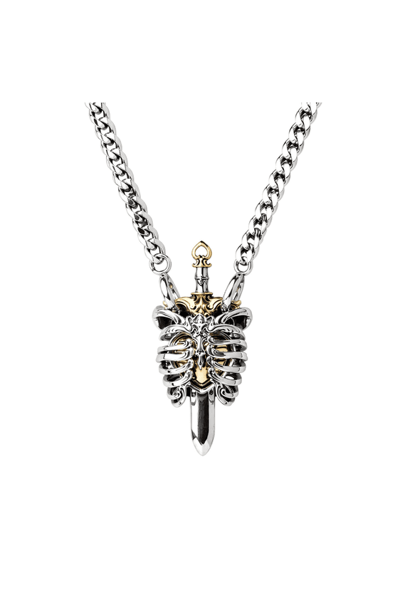 Beating Heart Pendant, Small, 25 Inch Cuban Chain, Steampunk Mechanical Heart Necklace, Rib Cage Pendant, Gift Jewelry