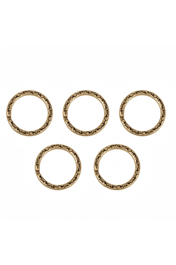 Brass Dragon Pattern Key Rings, Engraved Metal Keychain Set with Enamel Detail, 5 Pack