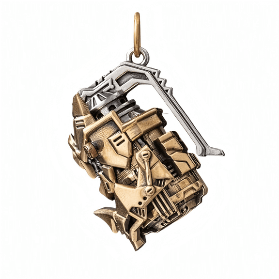 COPPERTIST.WU Cyber Frag Pendant, Mechanical Industrial Jewelry, Brass White Bronze Copper Alloy, Collectible Gift for Him, Pendant Only