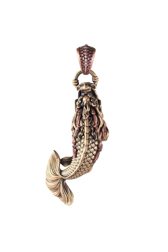 Dragon Fish Pendant, Brass Copper Alloy, Mythology Inspired Jewelry, Collectible Gift(Pendant Only)
