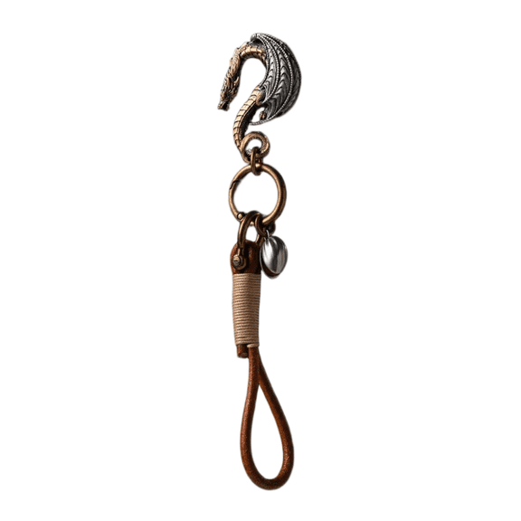 COPPERTIST.WU Dragon Hook Keychain, Brass S-Shaped Mythical Dragon Animal Keyring with Black Agate Eyes, Dual Metal Design