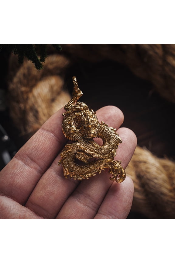 Dragon Pendant Brass Silver Scale Design Statement Necklace Charm