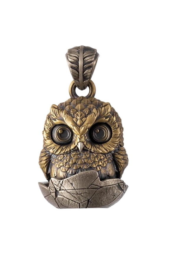 Owl Fidget Pendant, Brass & White Bronze Interactive Owl Necklace, Blinking Eye Animal Charm Jewelry Gift