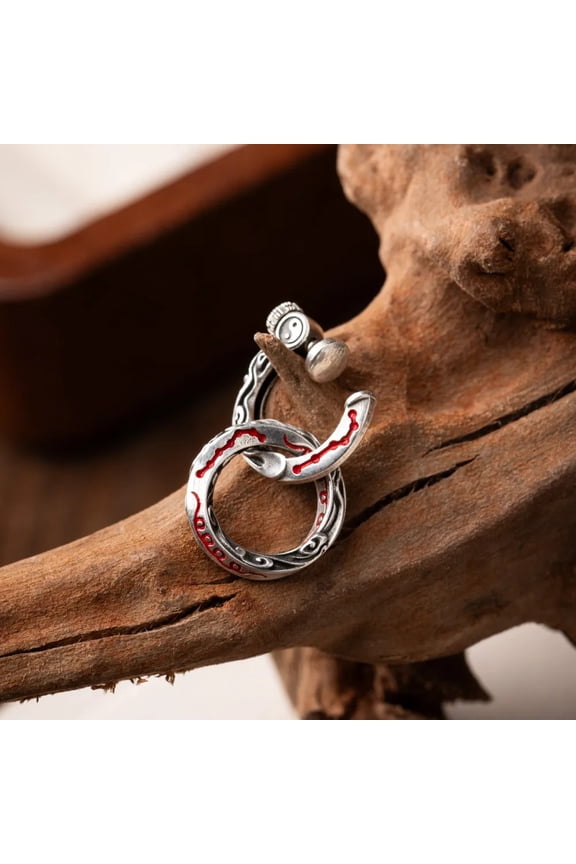 Oxidized Silver & Cinnabar Celestial Flow Earrings, Small Pierced Earrings