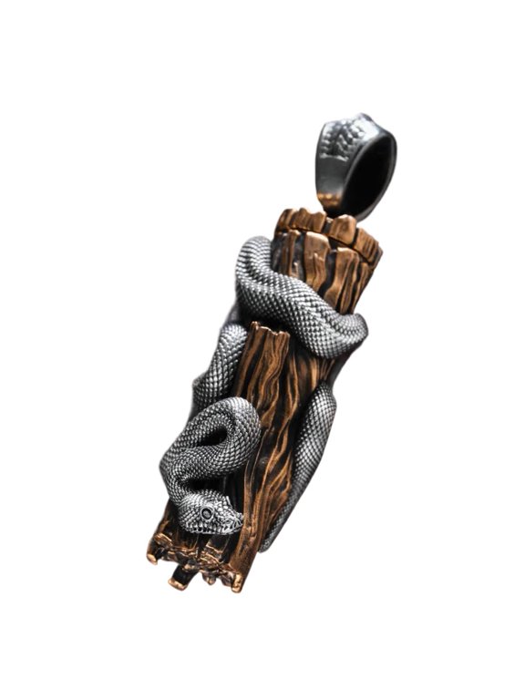 Python Capsule Pendant Brass and White Bronze Snake Pendant with Hidden Compartment