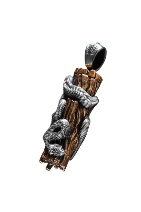 Python Capsule Pendant Brass and White Bronze Snake Pendant with Hidden Compartment