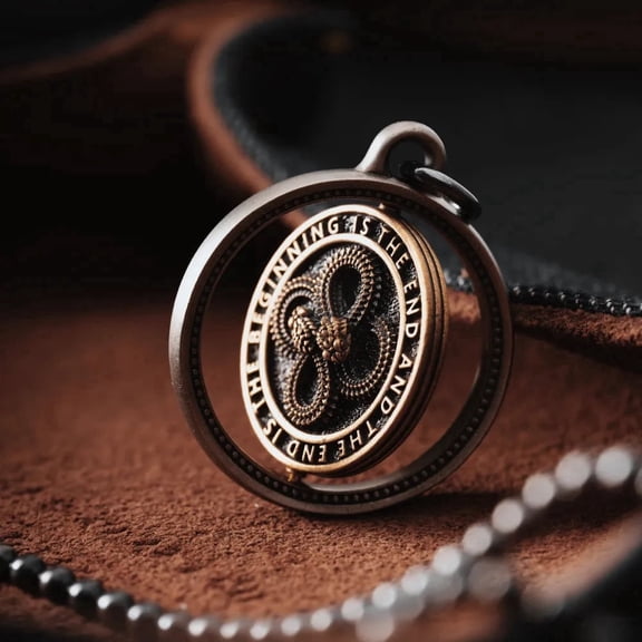 COPPERTIST.WU Double Ouroboros Pendant, Rotatable Brass & White Bronze Necklace Charm