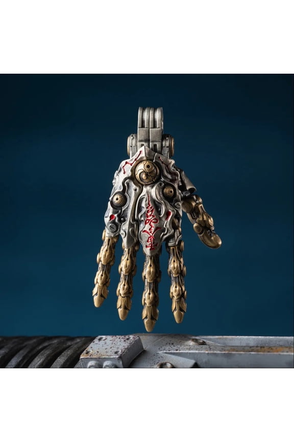 Taoist Mechanical Hand Pendant, White Bronze, Brass & Cinnabar Articulated Hand Necklace Pendant