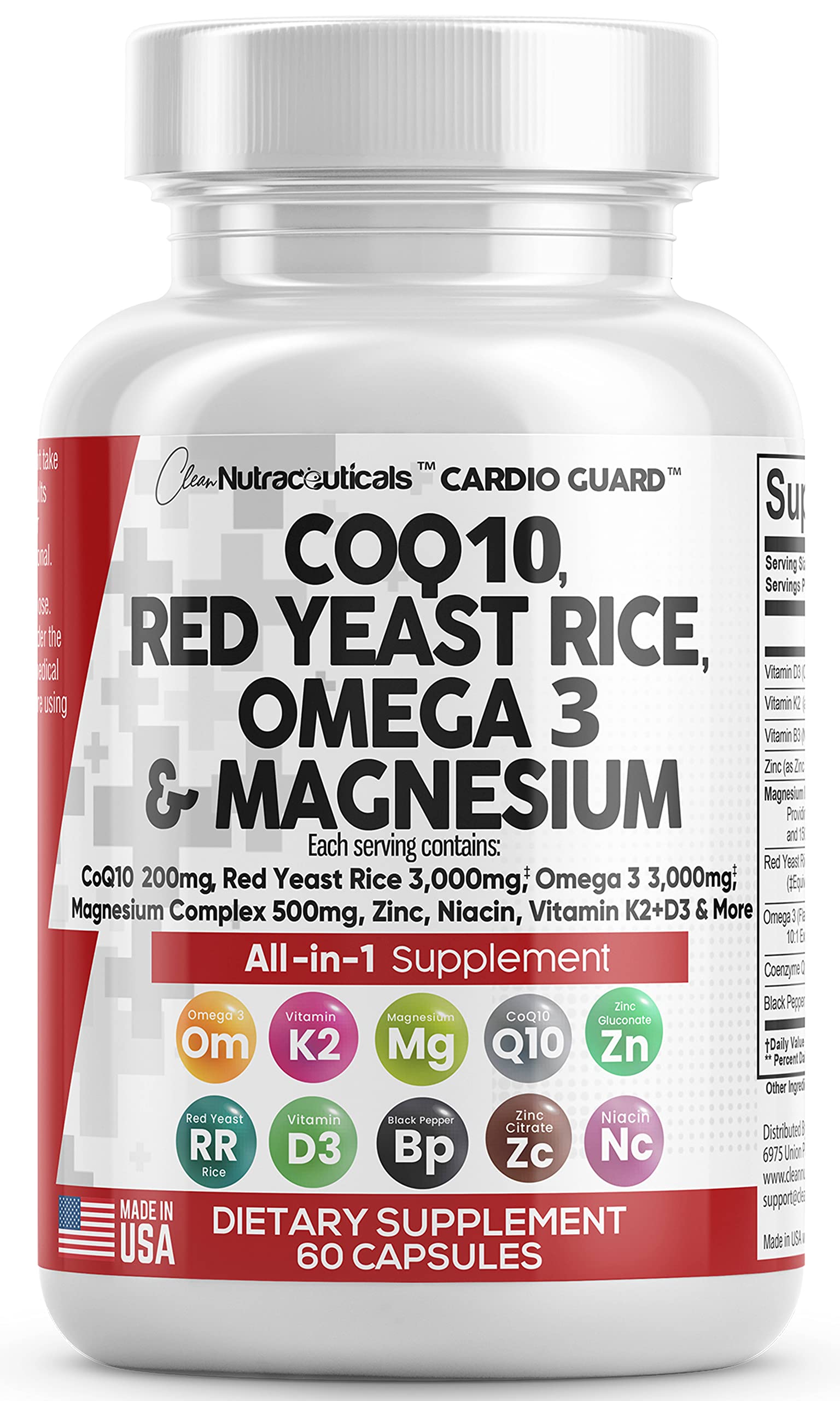 COQ10 200mg Red Yeast Rice 3000mg Omega 3 3000mg Magnesium Complex