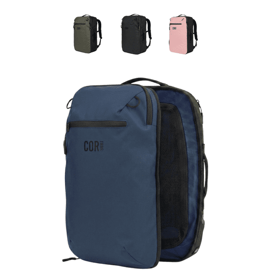COR Surf Carry On Travel Backpack with Secret Passport Pockets | Carry-On Luggage Backpack With YKK Zippers for Men and Women | The Island Hopper (28L, Navy Blue)