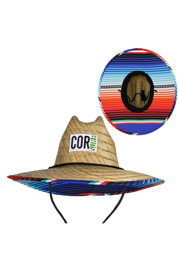 Classic Straw Lifeguard Hat with Stretch Fit Headband with Cloth Lining for Extra Sun Protection (Sarape, M-L)