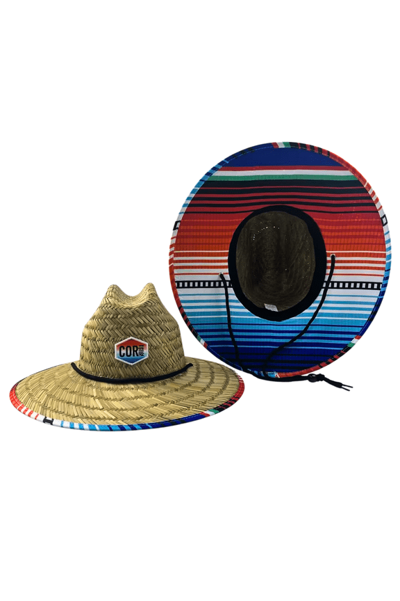 Straw Beach Hat - UPF 50+ Cotton Patriotic Under Brim Lifeguard - Drawstring Fit - Medium