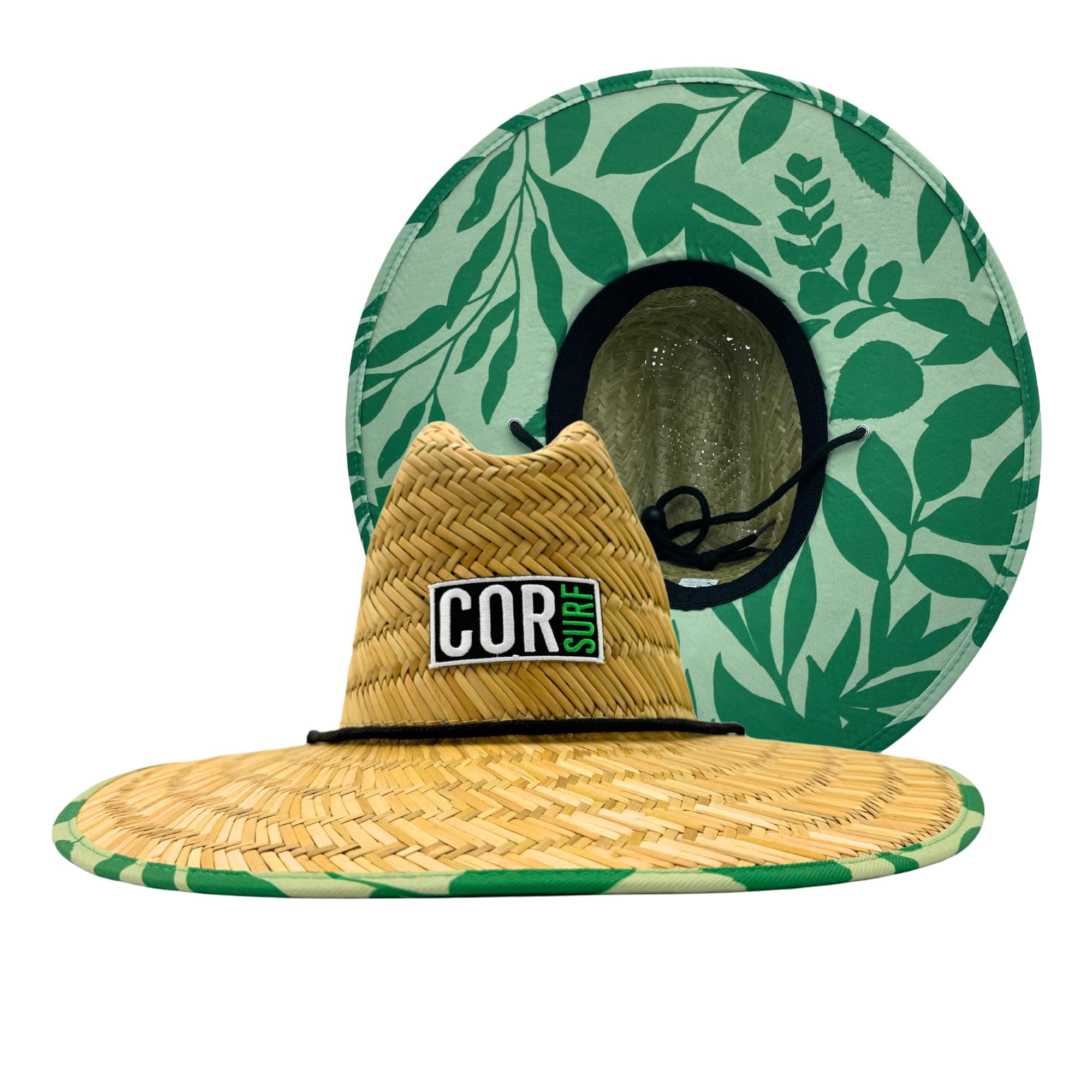 Straw Beach Hat - UPF 50+ Cotton Patriotic Under Brim Lifeguard - Drawstring Fit - Medium