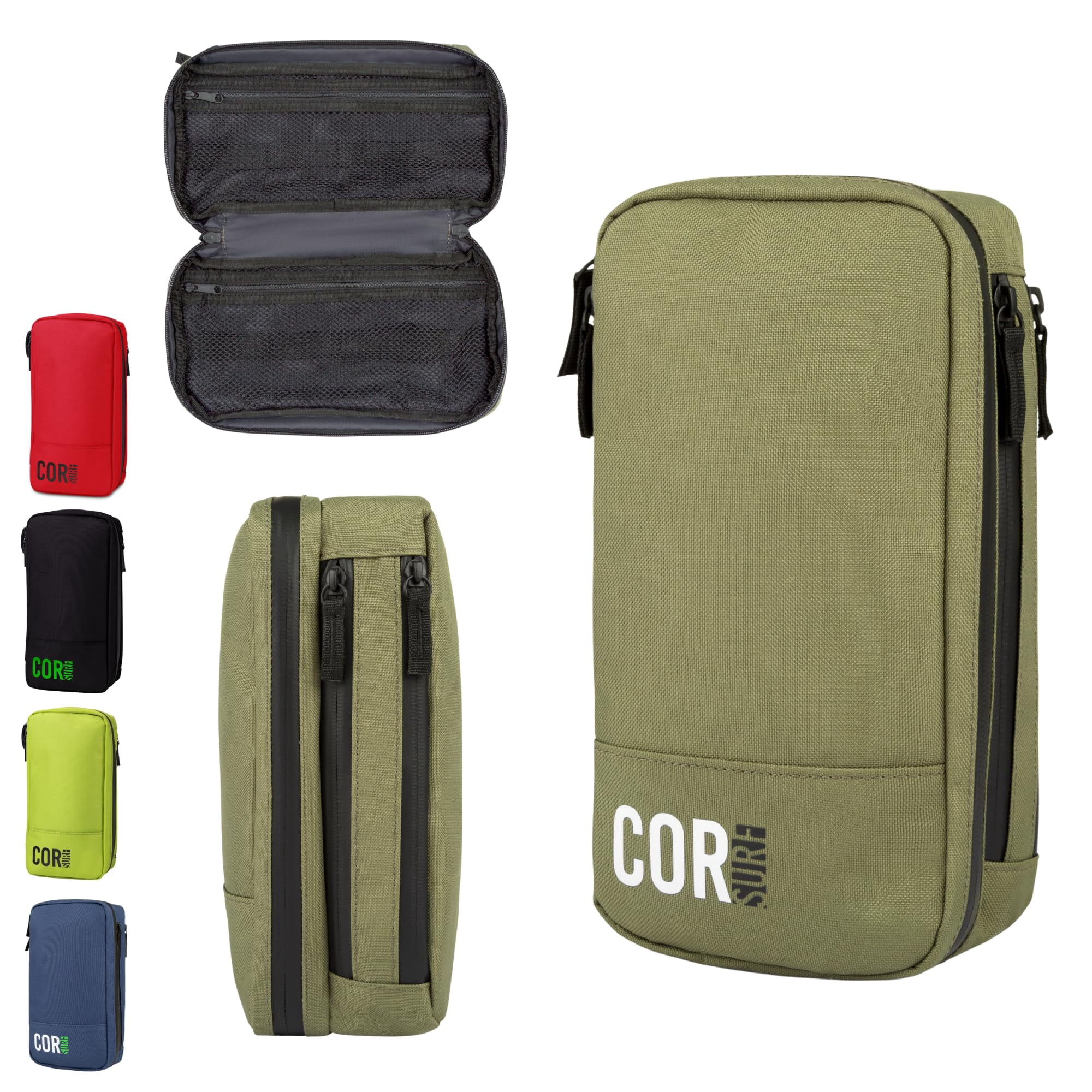 COR Surf Compact Toiletry Travel Bag Hanging, Premium Mens and Women Dopp Kit for Travel | Waterproof with 4 Separate Compartments and Waterproof Zippers (Dark Green)