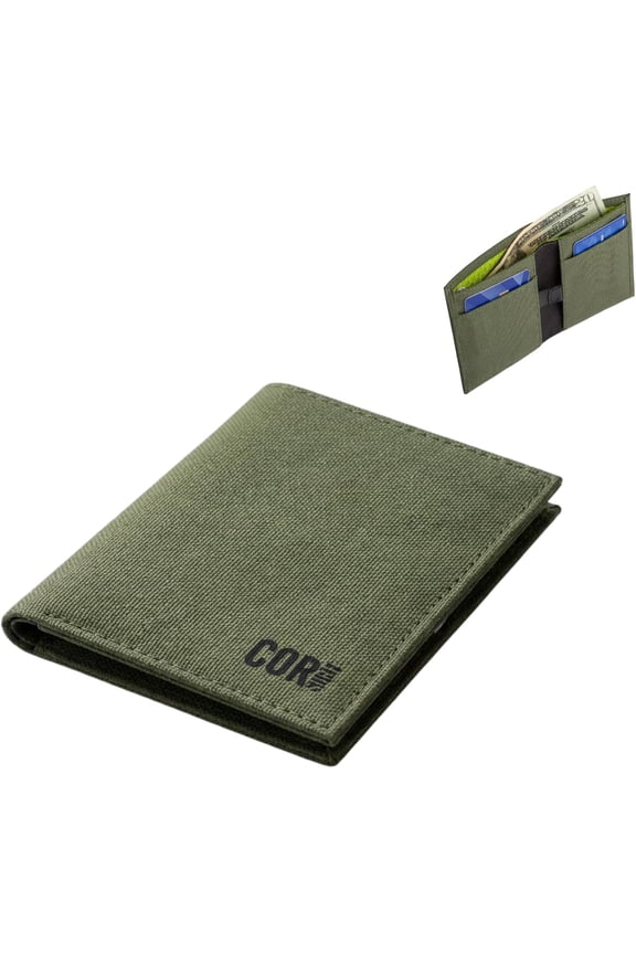 Minimalist Bifold Wallet for Men with RFID Blocking, Magnetic Closure, Waterproof, Made from Recycled Materials, Black (Green)