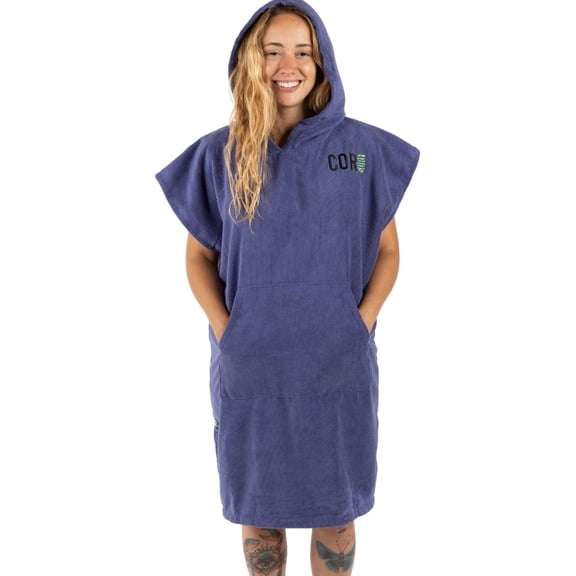 COR Surf Poncho Changing Towel Robe Dry Microfiber with Hood and Front Pocket (Medium, Cobalt)