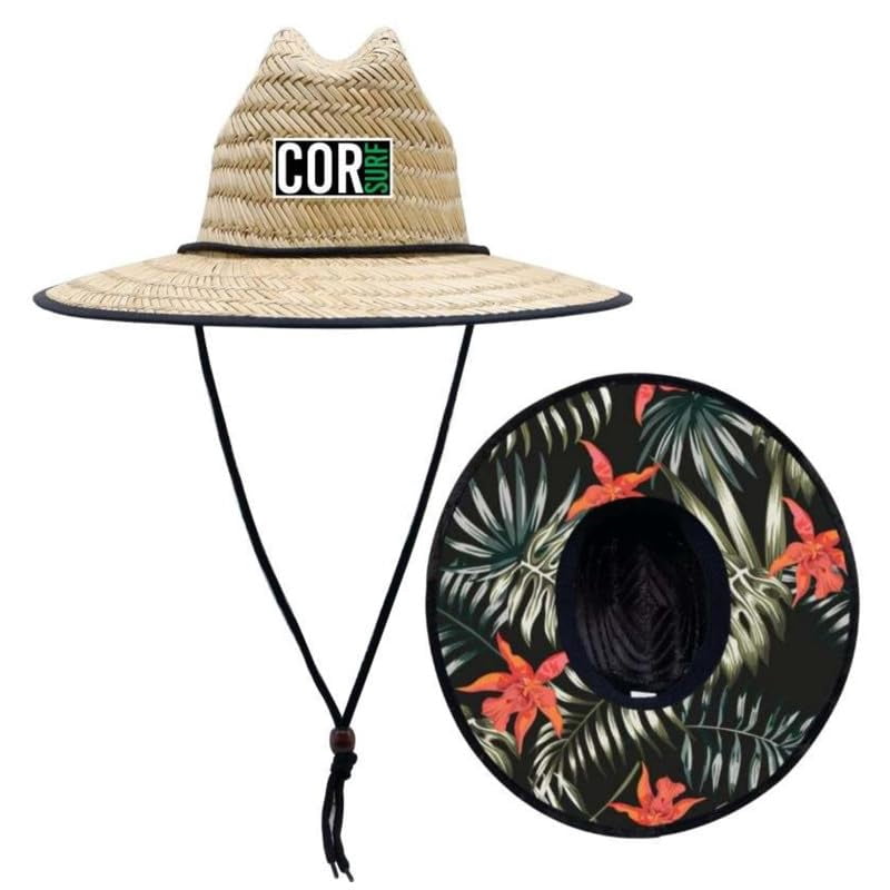 Straw Beach Hat - UPF 50+ Cotton Patriotic Under Brim Lifeguard - Drawstring Fit - Large