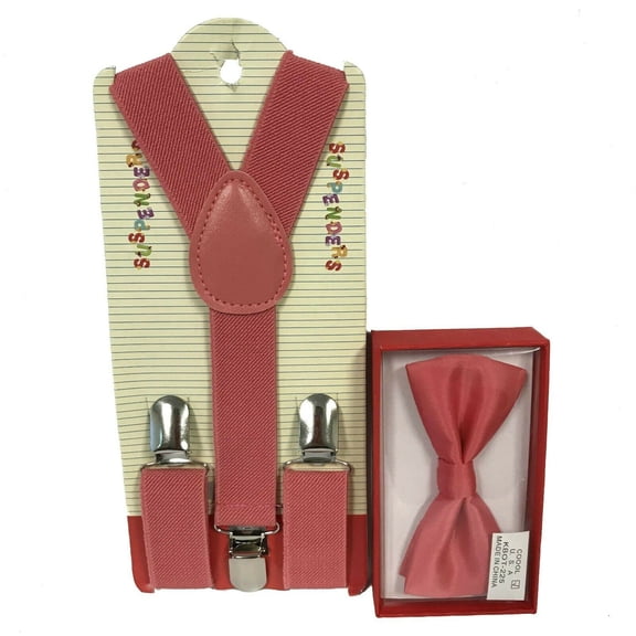 CORAL PINK Toddler Kids Boys Girls Baby Suspenders and Bow Tie Matching Combo Set