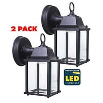 CORAMDEO Outdoor 2 PACK LED Wall Sconce Light for Porch, Patio, Barn & More, Wet Location, Built in LED gives 75W of light from 9.5W of power, Cast Aluminum w/Black Finish & Beveled G (CD-W004-830LED)