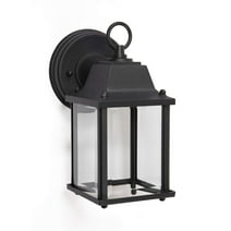 CORAMDEO Outdoor LED Wall Sconce Light for Porch, Patio, Wet Location, Built in LED gives 75W of light, 800 Lumens, 3K, Durable Cast Aluminum w/Black Finish & Beveled Glass (CD-W004-830LED Single)