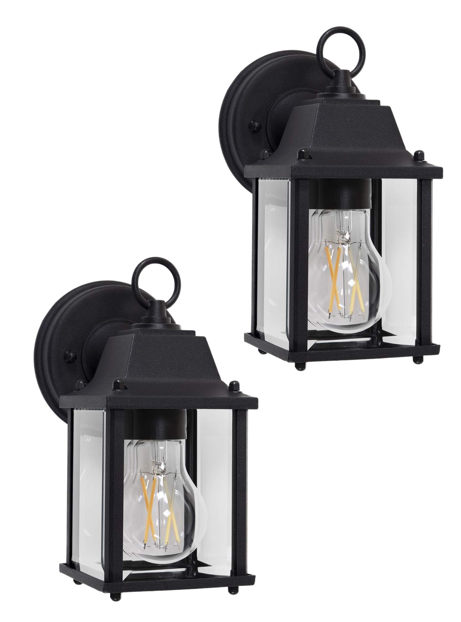 CORAMDEO Outdoor Wall Porch Light, Wall Sconce for Porch, Patio, Deck & More, E26 Medium Base Socket, Suitable for Wet Location, Black Powder Coat Cast Aluminum with Beveled Glass 2 PACK (CD-W004-BLK)