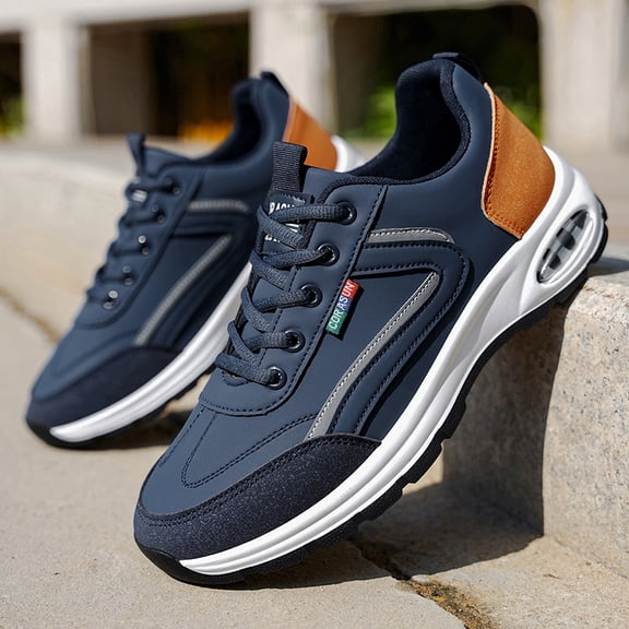 CORASUN Men's Blue PU Leather Casual Shoes, Waterproof Lightweight Non-Slip Walking Sneakers for Men & Teens, Daily Work and Outdoor Travel