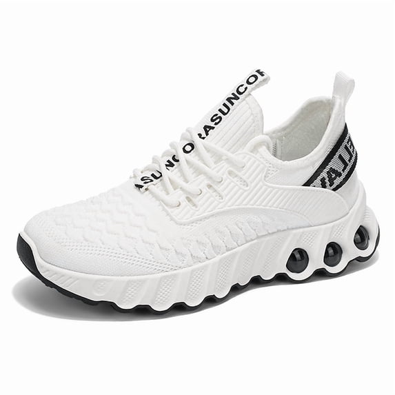 CORASUN Men's Casual Running Shoes - Breathable Flyknit Upper, Non-Slip & Shock-Absorbing PVC Sole Sneakers for Men & College Students on Daily Commute, Outdoor Walking & Gym Workout (Crisp White)