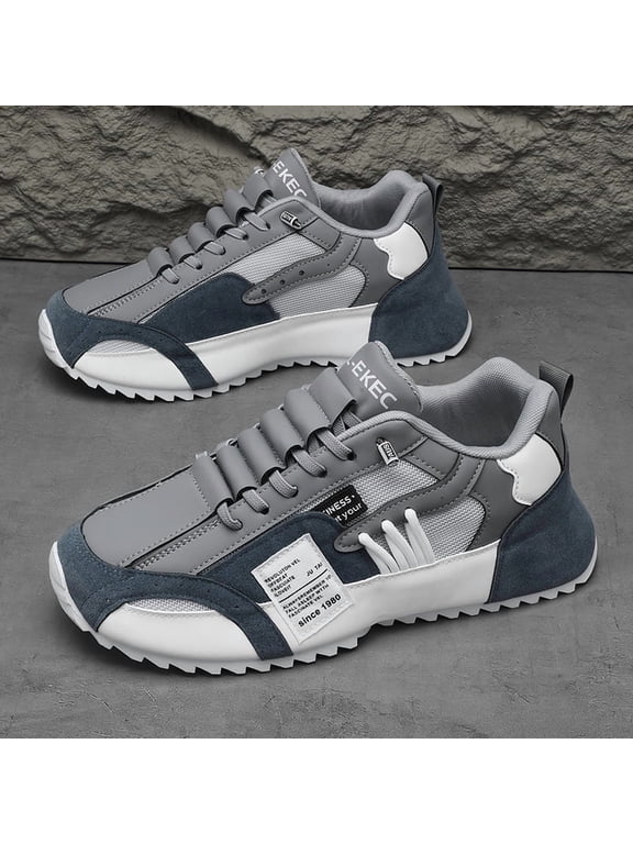 Men's Chunky Platform Sneakers, Breathable Mesh Patchwork Casual Shoes, Lace Up Non Slip Walking Shoes