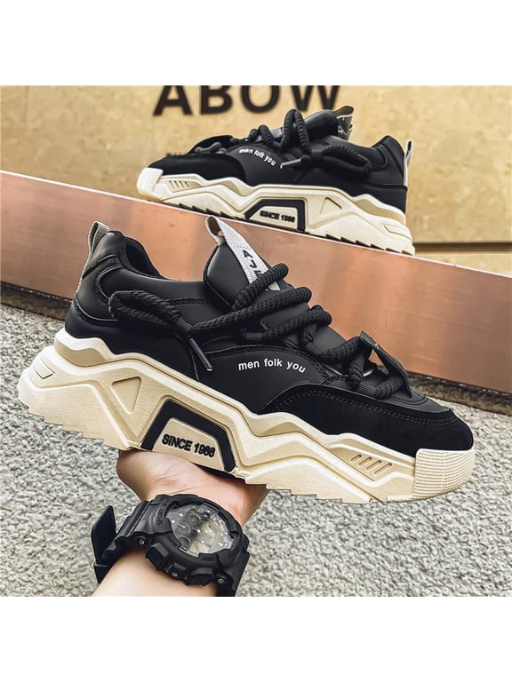 Men's Chunky Retro Sneakers, Shock-Absorbing Platform Shoes, Stylish & Non-Slip Footwear for Streetwear, Daily Commute & College Students