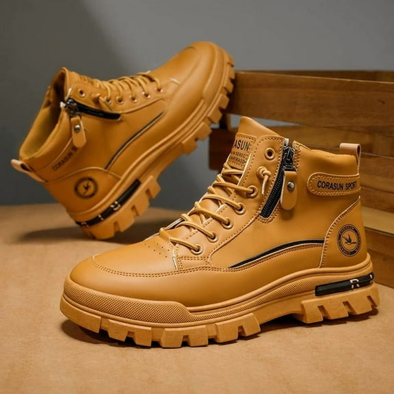 CORASUN Men's Fashion Ankle Work Boots, Waterproof PU Stain-Resistant, Quick Entry Elastic & Side Zipper, Anti-Slip PVC Sole, Versatile Style