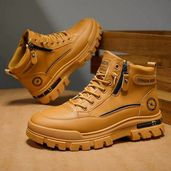 CORASUN Men's Fashion Ankle Work Boots, Waterproof PU Stain-Resistant, Quick Entry Elastic & Side Zipper, Anti-Slip PVC Sole, Versatile Style