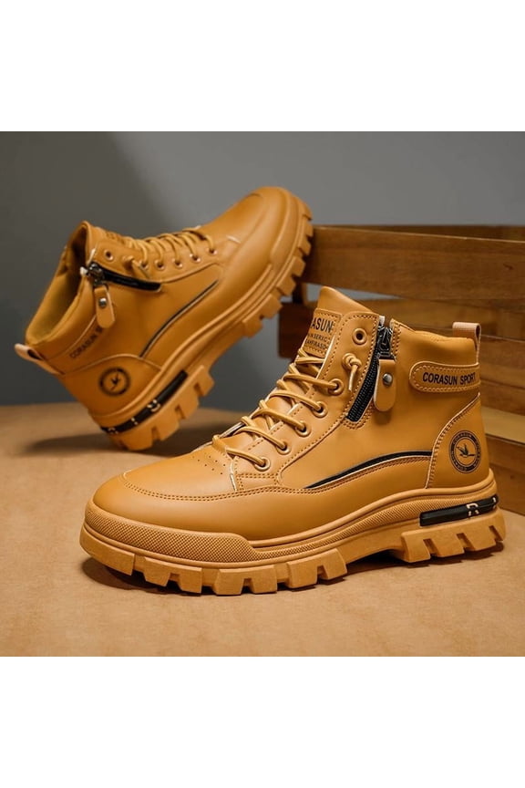 Men's Fashion Ankle Work Boots, Waterproof PU Stain-Resistant, Quick Entry Elastic & Side Zipper, Anti-Slip PVC Sole, Versatile Style