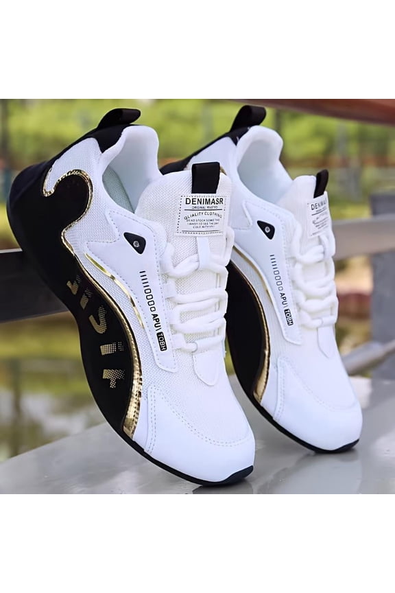 Men's Fashion Athletic Trainers, Sleek Wrap-Around Sole Casual Sneakers, Comfortable Lightweight Walking Shoes for Urban Leisure and Outdoor Activities, Black & White