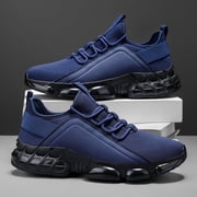 Men's Fashion Breathable Knit Running Shoes, Lace-Up Casual Training Sneakers, Lightweight Anti-Slip PVC Air Cushion Sole