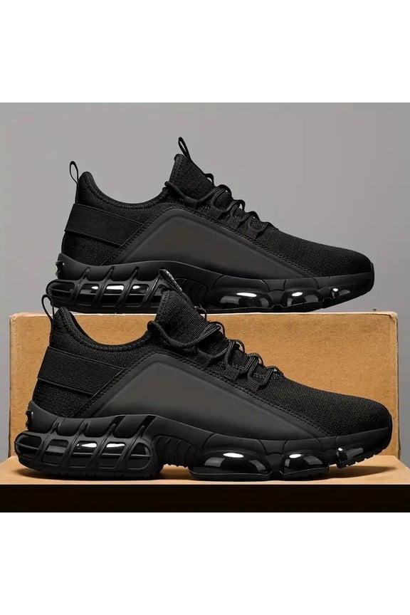 Men's Fashion Breathable Knit Running Shoes, Lace-Up Casual Training Sneakers, Lightweight Anti-Slip PVC Air Cushion Sole