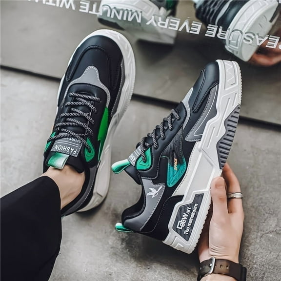 CORASUN Men's Fashion Color Block Dad Shoes, Waterproof PU Casual Sneakers, Lace-Up Chunky Platform, Anti-Slip Retro Walking Shoe