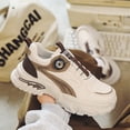 thumbnail image 1 of CORASUN Men's Fashion Dad Shoes with Rotary Buckle, Stain-resistant PU Leather Walking Sneakers, Comfortable Non-slip Casual Shoes for Commuting, Travel and Gym, Brown, 1 of 10