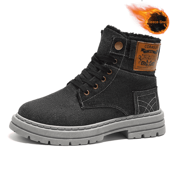 CORASUN Men's Fleece Lined Warm Snow Boots, Lace-Up High-Top Work Boot | Waterproof Anti-Slip, Lightweight Black Casual Shoes | Outdoor, Daily & Commuting