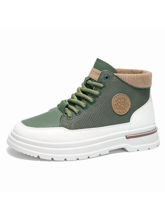 Men's High-Top Casual Sneakers - Waterproof PU Upper, Non-Slip & Soft Walking Boots for Men, Outdoor Enthusiasts & Daily Commute on Rainy Days (Tactical Olive Green)