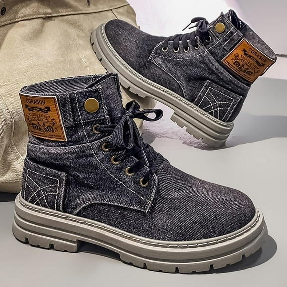 CORASUN Men's Individual Denim-Look Casual Boots - Trendy Workwear Style, Durable and Windproof
