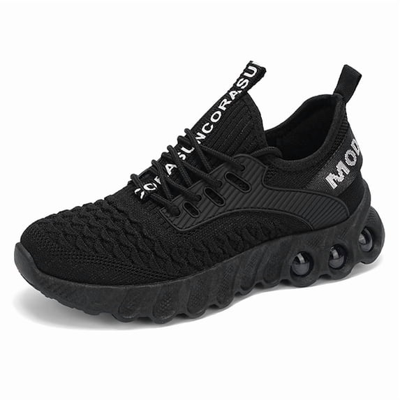 CORASUN Men's Lightweight Athletic Shoes - Ultra-Breathable Flyknit Mesh, Durable Non-Slip PVC Cushioning Sole for Men & Office Workers on Daily Commute, Casual Streetwear & Jogging (Triple Black)