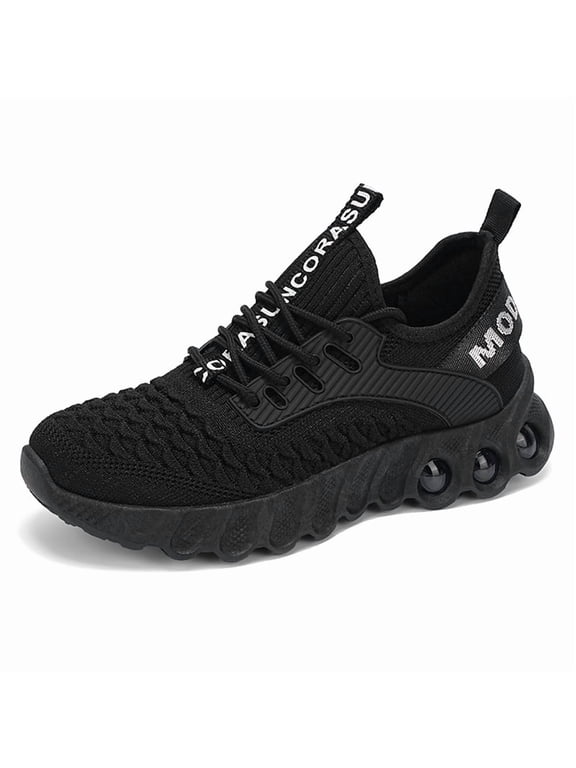 Men's Lightweight Athletic Shoes - Ultra-Breathable Flyknit Mesh, Durable Non-Slip PVC Cushioning Sole for Men & Office Workers on Daily Commute, Casual Streetwear & Jogging (Triple Black)