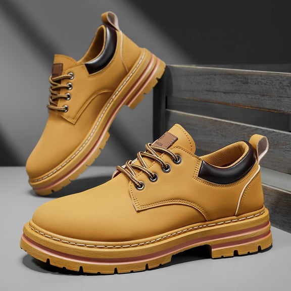 CORASUN Men's Waterproof PU Leather Hiking Boots, Non-Slip PVC Sole Casual Work Shoes for Outdoor Walking & Trekking, Khaki