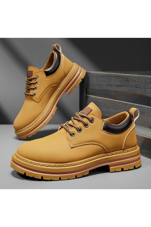 Men's Waterproof PU Leather Hiking Boots, Non-Slip PVC Sole Casual Work Shoes for Outdoor Walking & Trekking, Khaki