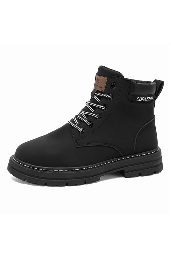 Men's Waterproof Work Boots - Non-Slip PVC Sole Ankle Hiking Boots, Durable PU Leather Casual Outdoor Shoes for Construction, Motorcycle & Daily Wear (Black/Khaki)