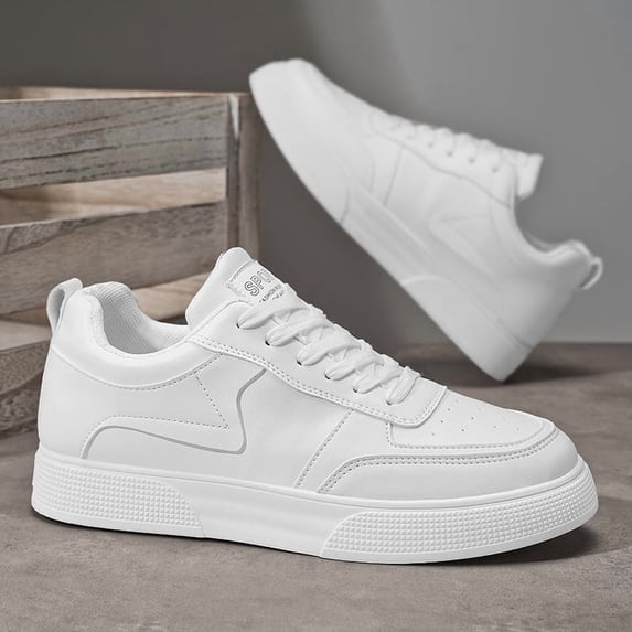 CORASUN Men's White PU Leather Casual Sneakers, Waterproof Lightweight Non-Slip Walking Shoes for Men & Teens, Perfect for School, Office and Daily Wear